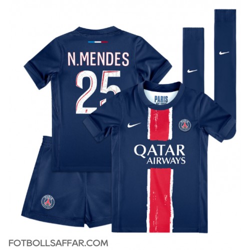 Paris Saint-Germain Nuno Mendes #25 Hemmadräkt Barn 2024-25 Kortärmad (+ Korta byxor)